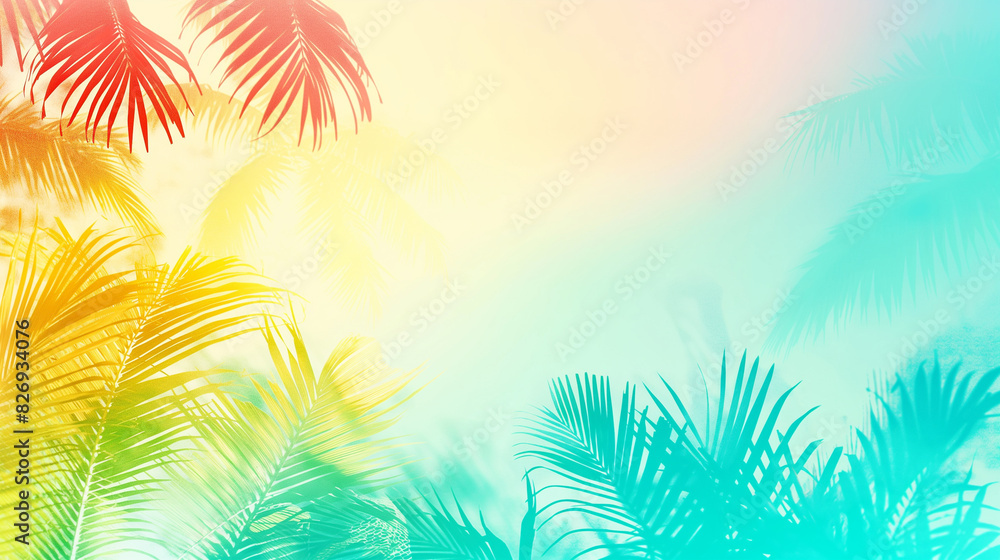 Obraz premium Colourful minimal summer background with palm tree leaves pattern and Space for copy.