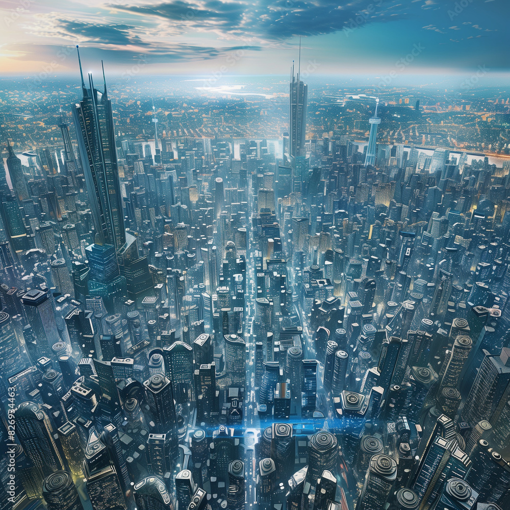 Fototapeta premium Azure Smart City Infrastructure: Urban Development and Intelligent Systems