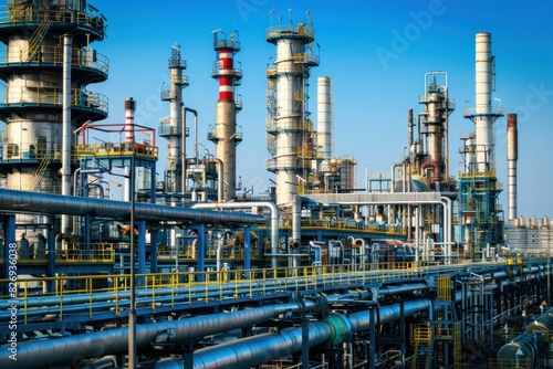 Wallpaper Mural Industrial and modern oil refinery on clear blue sky background with many pipes and structures built for business operations Torontodigital.ca
