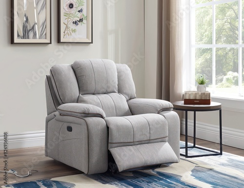 electric recliner chair with an armrest and side table in a living room 