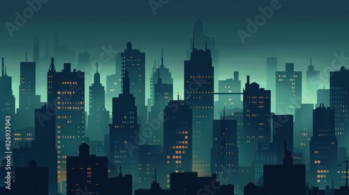 city panoramic view of a city skyline with skyscrapers  nice silhouette and dark ambiance 