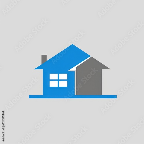 logo design of a stylish blue and grey house related symbol 