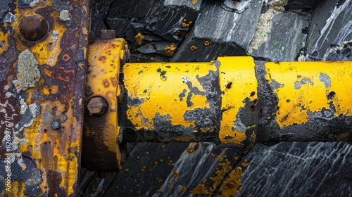 industrial strength a striking yellowstriped pipe against a rugged backdrop industrial abstract photography photo