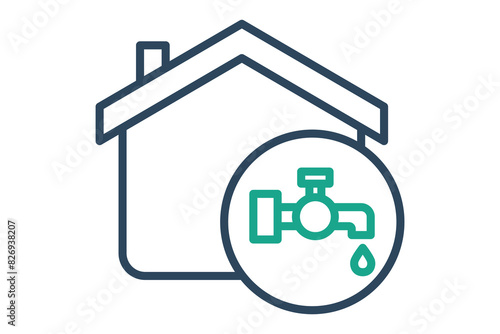Water supply icon. house with water tap. icon related to utilities. line icon style. utilities elements vector illustration