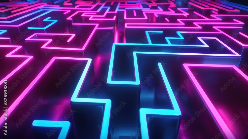 A 3D abstract background with a maze of neon tubes forming intricate patterns A 3D abstract background with a maze of neon tubes forming intricate patterns