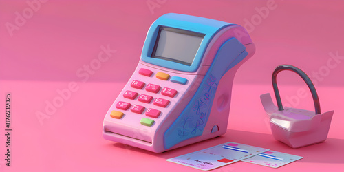 Cute Cartoon POS Machine and Bank Card Illustration for Payment Systems, Cartoon POS Machine