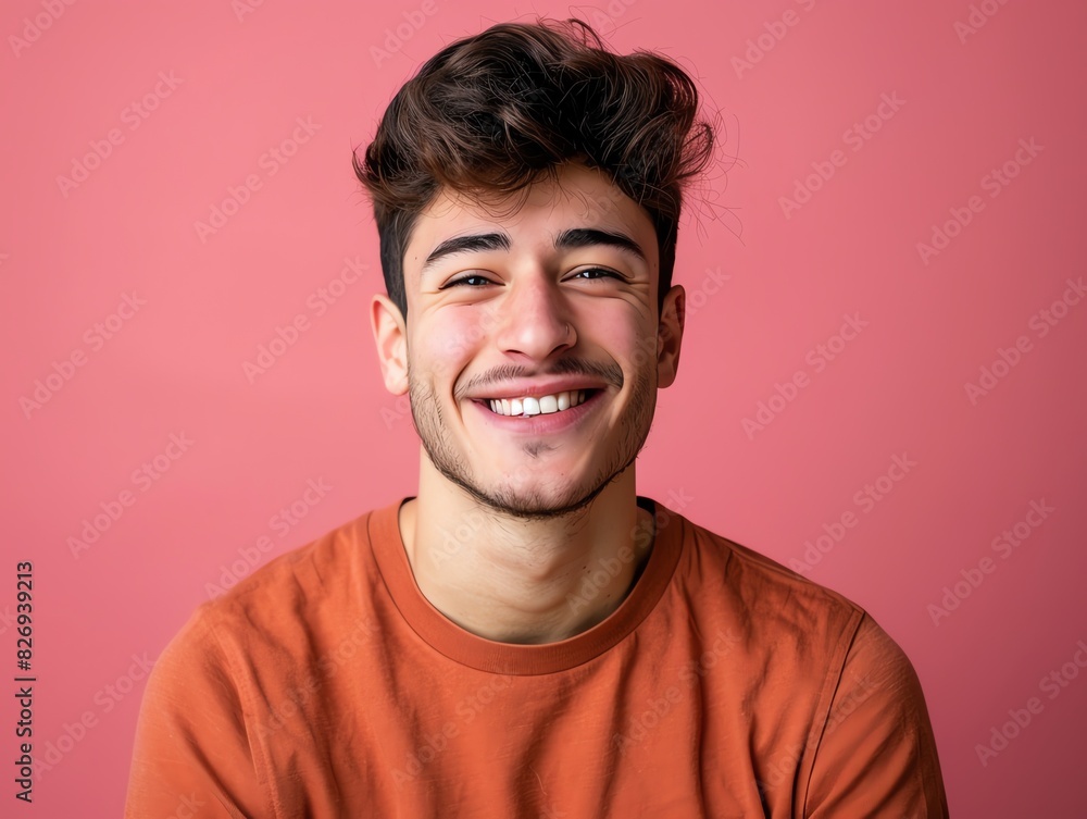 Fototapeta premium Good looking young happy smiling young man casual studio shot isolated color background