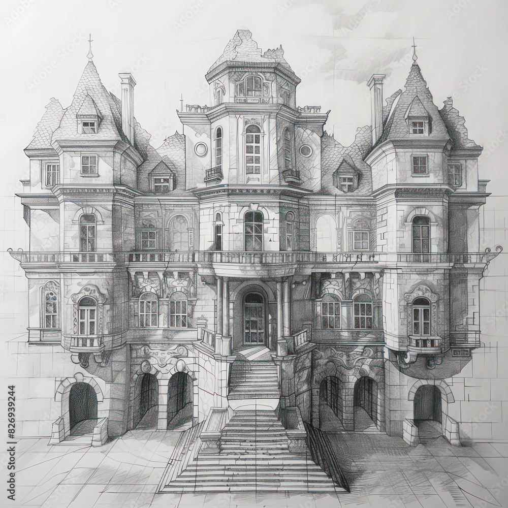 architecture palace sketch in european style
