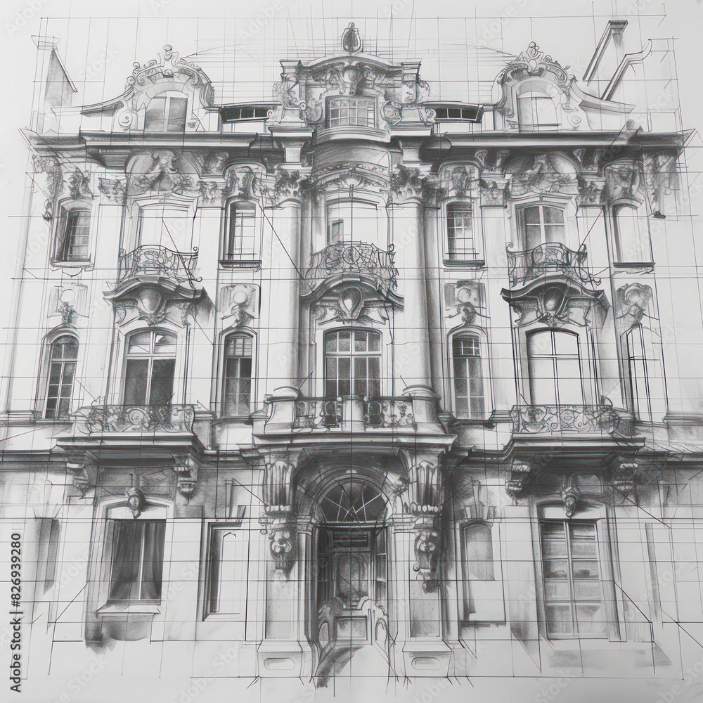 architecture palace sketch in european style