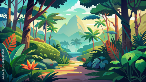 Tropical jungle background. Tropical jungle landscape vector illustration