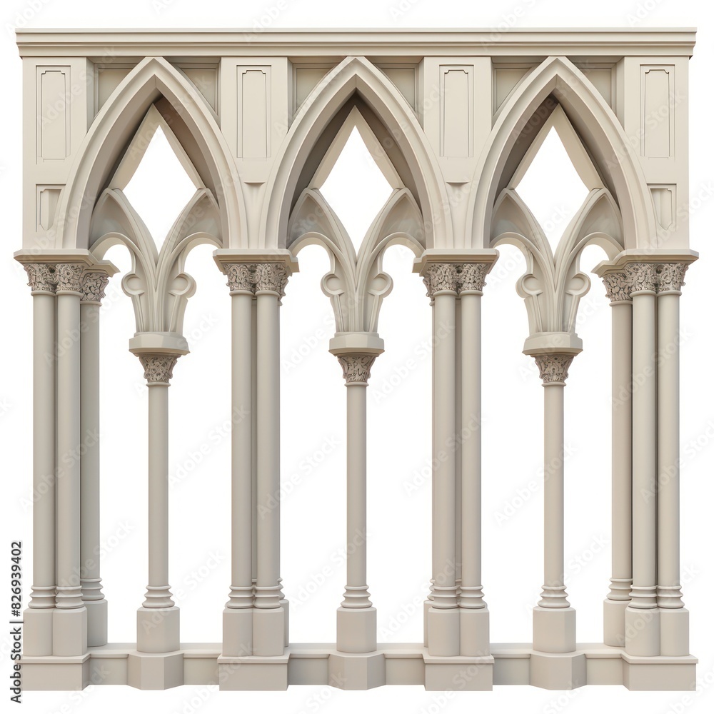 Fototapeta premium gothic balcony pillars with nice realistic details isolated on a white background