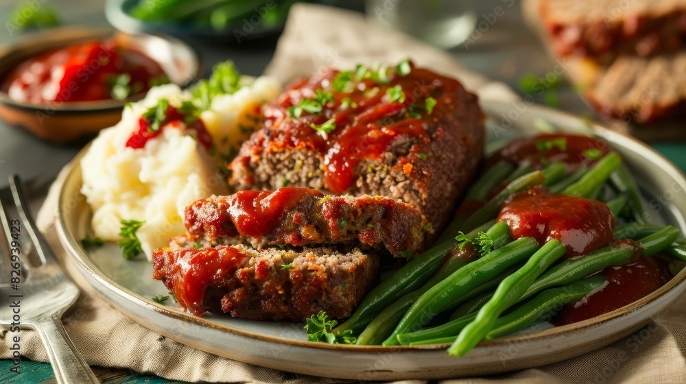 savory homemade meatloaf with creamy mashed potatoes and tender green beans savory homemade meatloaf with creamy mashed potatoes and tender green beans
