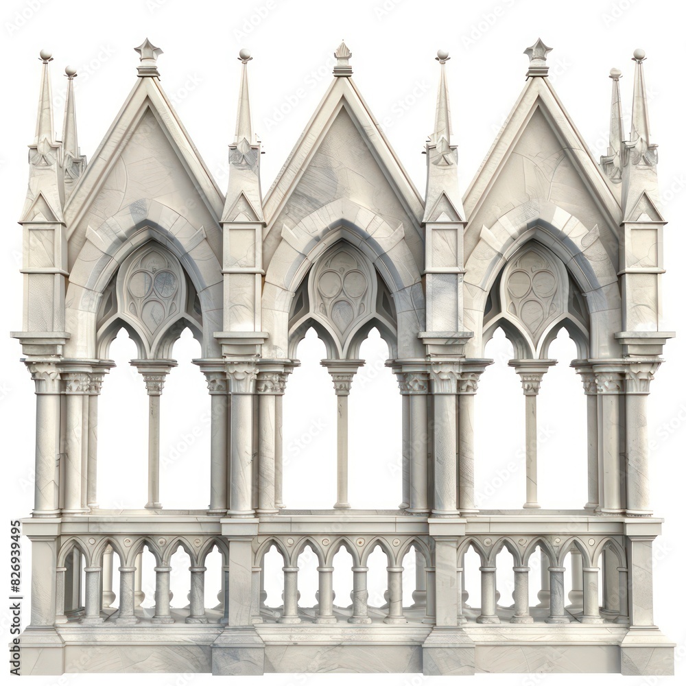 gothic balcony pillars with nice realistic details isolated on a white background