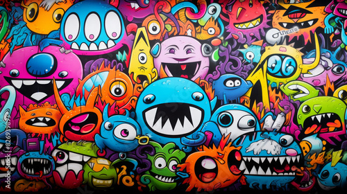 Vibrant Abstract Graffiti Mural with Bold Colors