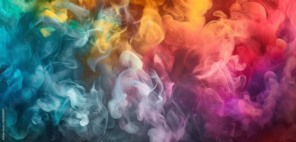 , dense tendrils of deep and dark smoke gracefully intertwine against a gradient backdrop, creating a mesmerizing blend of hues. Amidst this ethereal dance, vibrant abstract colors emerge, swirling an , dense tendrils of deep and dark smoke gracefully intertwine against a gradient backdrop, creating a mesmerizing blend of hues. Amidst this ethereal dance, vibrant abstract colors emerge, swirling an