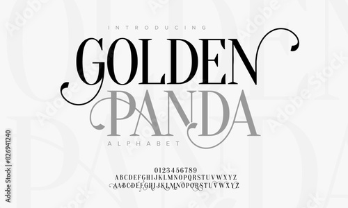 Golden premium luxury elegant alphabet letters and numbers. Vintage wedding typography classic serif font decorative vintage retro. creative vector illustration