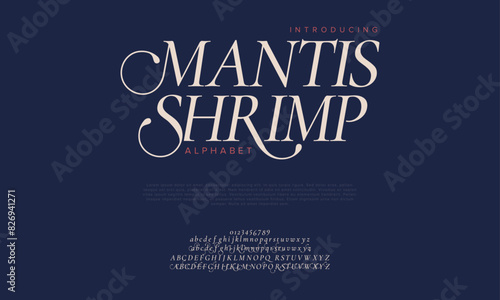 Mantis premium luxury elegant alphabet letters and numbers. Vintage wedding typography classic serif font decorative vintage retro. creative vector illustration