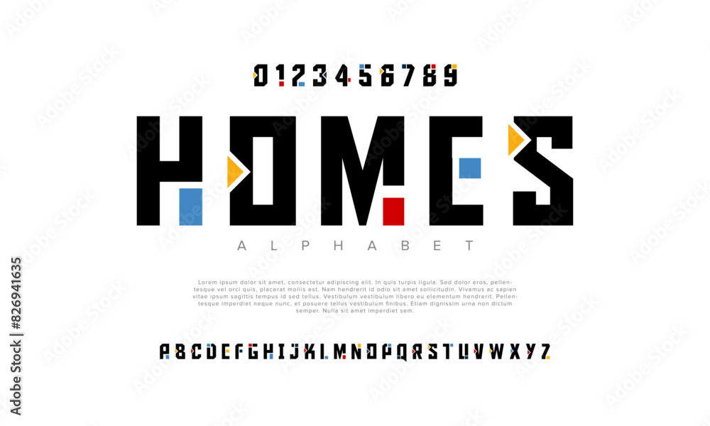 Homes creative geometric modern urban alphabet font. Digital abstract futuristic, fashion, sport, minimal technology typography. Simple numeric vector illustration Homes creative geometric modern urban alphabet font. Digital abstract futuristic, fashion, sport, minimal technology typography. Simple numeric vector illustration