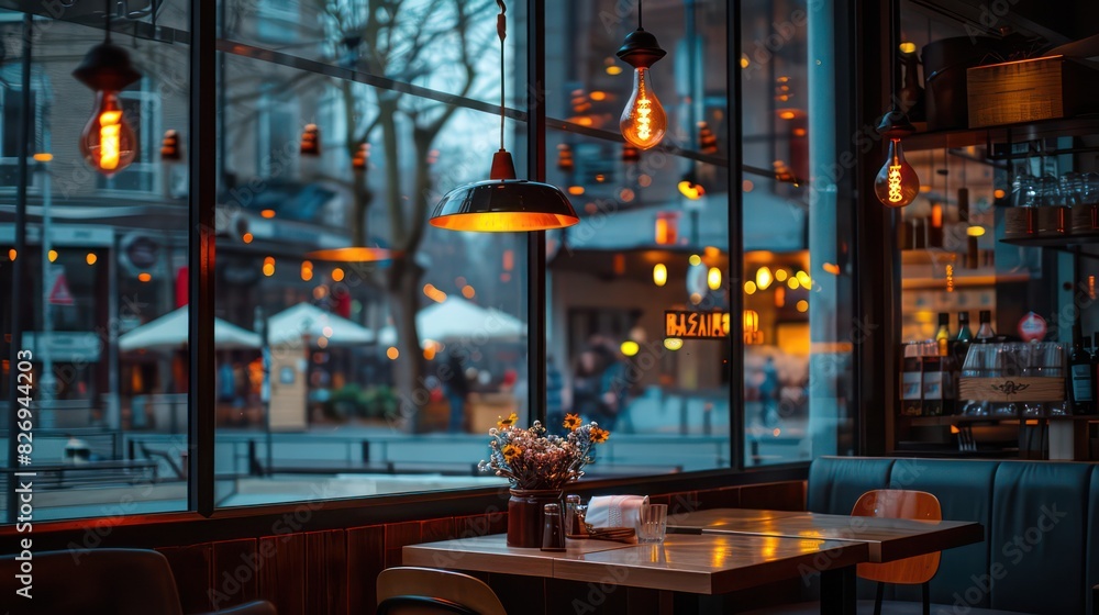 glazing of a restaurant big window front in winter time
