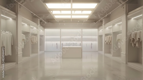 interior modern design of a clothing store in white predominant color and nice ambient light