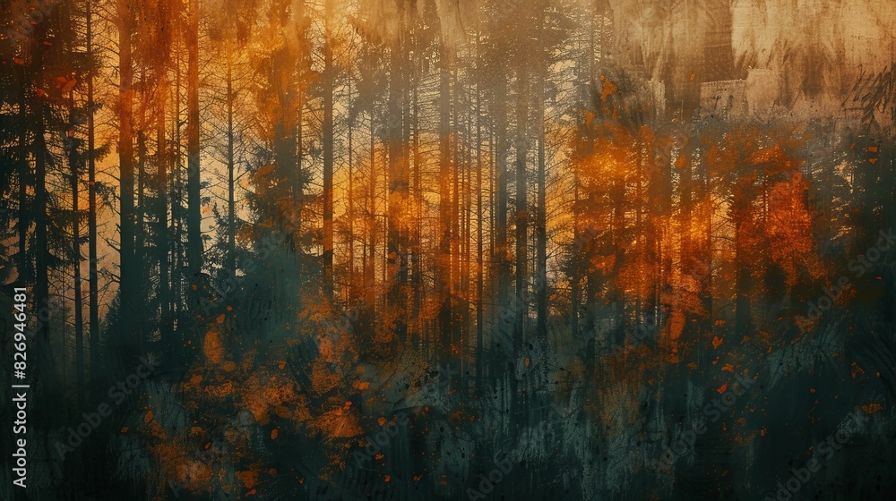 Realistic photography of coniferous forest. Abstract background of a northern forest Realistic photography of coniferous forest. Abstract background of a northern forest