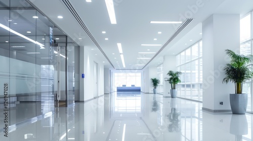 advanced smart lighting system in a office, very modern and clean interiors
