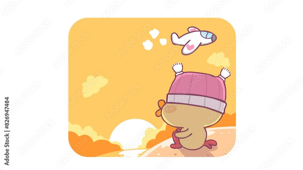 Animated Little Chicken Sitting Sadly at Sunset with White Background Animated Little Chicken Sitting Sadly at Sunset with White Background