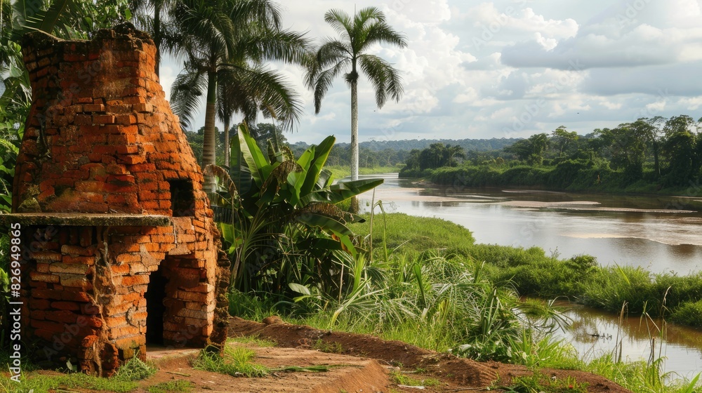 Clay brick kiln powered by wood next to a river Clay brick kiln powered by wood next to a river