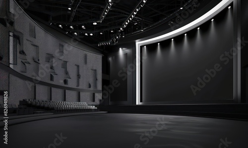 concert big stage isolated with curved led screen on a interior realistic background 
