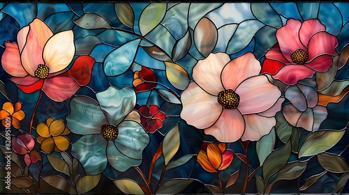 Floral Radiance: Stained Glass Art Pattern of a Flower, Showcasing Intricate Craftsmanship and Vibrant Colors