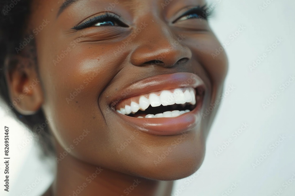 Close Up Portrait of Smiling African American Woman Embracing Beauty and Confidence with Radiant Smile and Joyful Expression