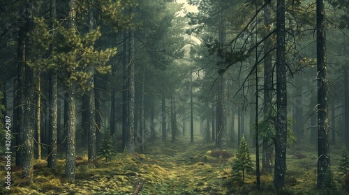 Wallpaper Mural Realistic photography of coniferous forest. Abstract background of a northern forest Torontodigital.ca