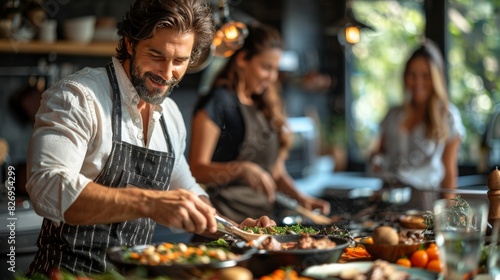 Happy Family Cooking Together in Modern Kitchen for Holiday Feast, Collaboration and Joyful Atmosphere Among Parents and Kids