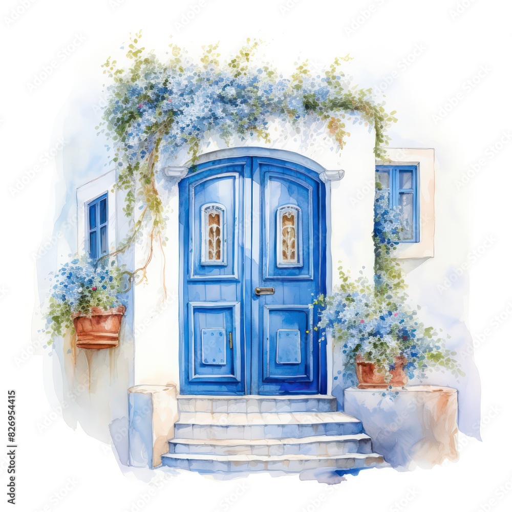 illustration of a classic door in watercolor style isolated on white background