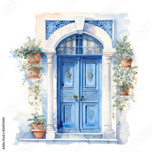 illustration of a classic door in watercolor style isolated on white background © marco