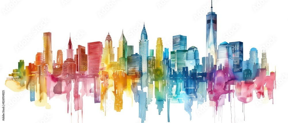 cityscapes of the world in colorful Illustration on a white background
