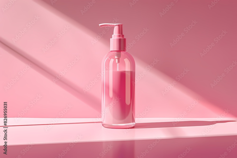 Realistic Mockup blank label of pink bottle isolated on pastel pink minimal style background for cosmetic, skincare commercial product presentation Realistic Mockup blank label of pink bottle isolated on pastel pink minimal style background for cosmetic, skincare commercial product presentation