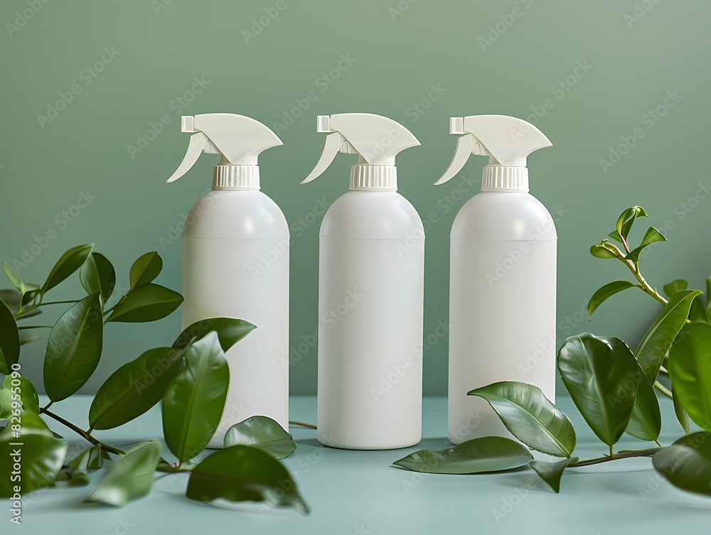 Realistic Mockup blank label of bottle isolated on neutral minimal style background with lush green tropical foliage for cosmetic, skincare commercial product presentation Realistic Mockup blank label of bottle isolated on neutral minimal style background with lush green tropical foliage for cosmetic, skincare commercial product presentation