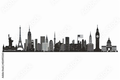 cityscapes of the world in monochrome Illustration on a white background