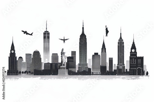 cityscapes of the world in monochrome Illustration on a white background #826955274