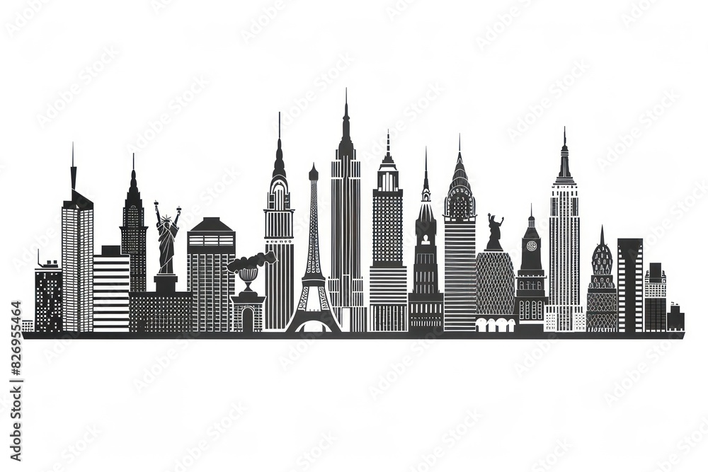 cityscapes of the world in monochrome Illustration on a white background 
