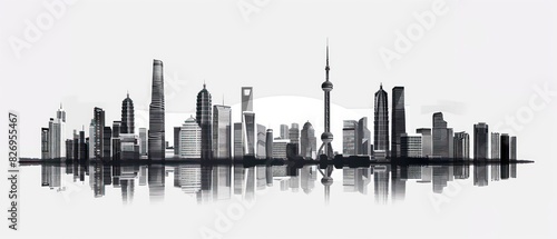 cityscapes of the world in monochrome Illustration on a white background  