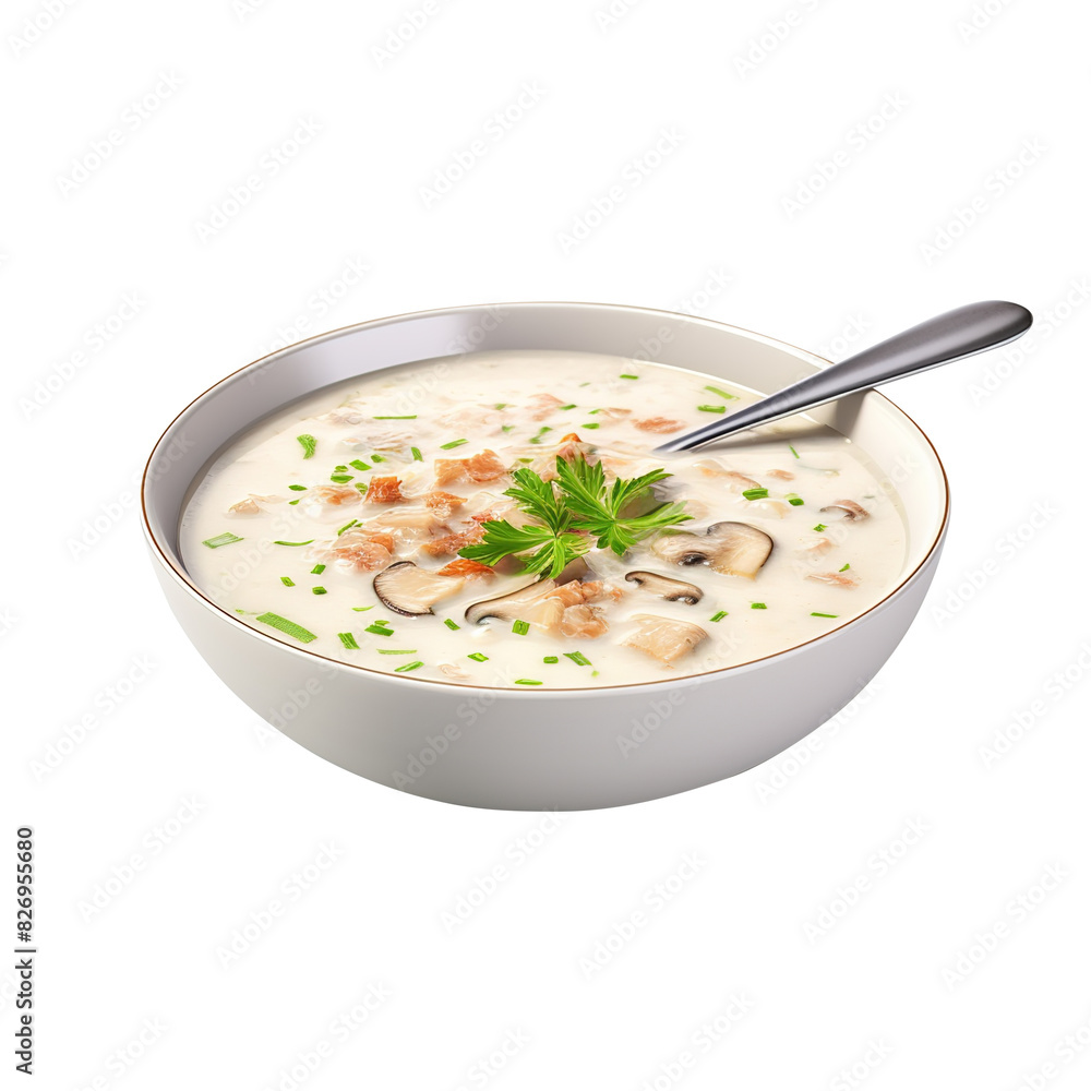 Bowl of clam chowder soup, isolated on transparent background Remove png, Clipping Path, pen tool Bowl of clam chowder soup, isolated on transparent background Remove png, Clipping Path, pen tool
