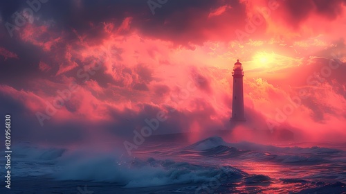 lighthouse guiding ships undersky of soft liquid hues