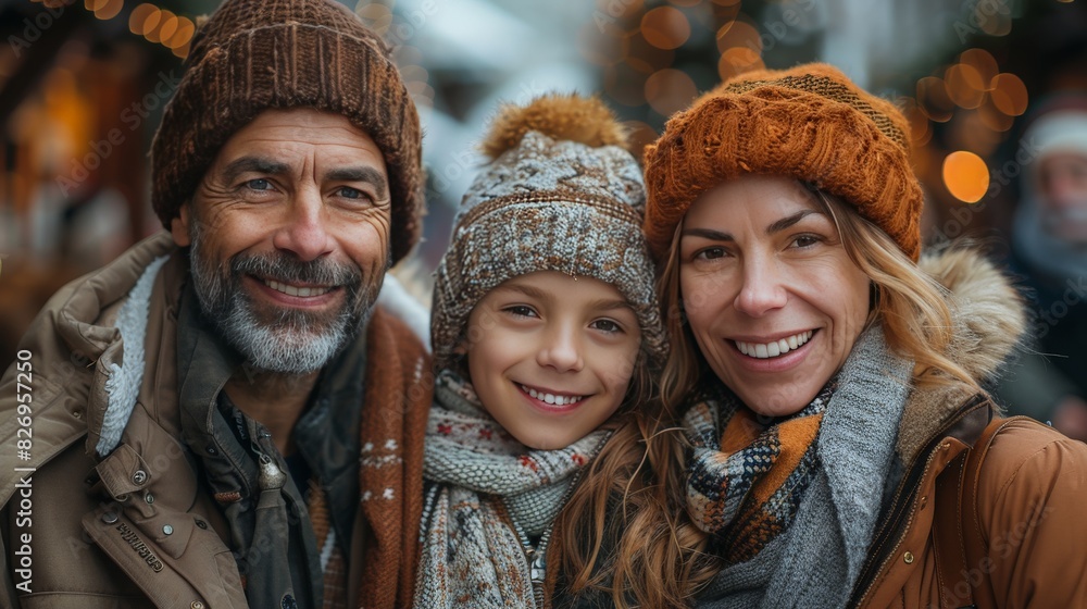 Joyful Family of Four Capturing Holiday Memories with a Selfie by the Christmas Tree in Town Square Joyful Family of Four Capturing Holiday Memories with a Selfie by the Christmas Tree in Town Square