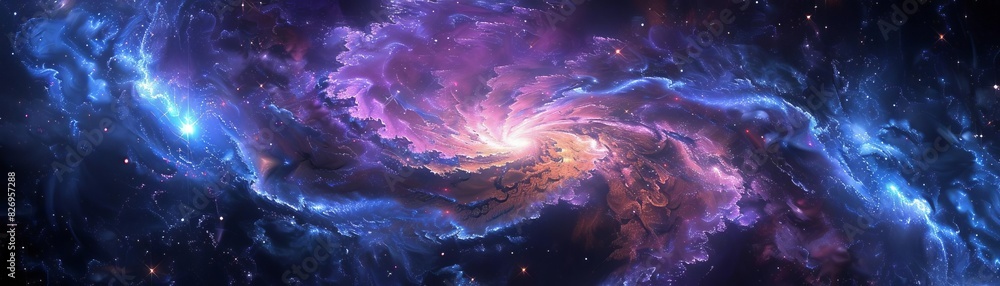 A cosmic swirling vortex in deep space, with vibrant blues and purples drawing in stars and nebulae, blacklight effect A cosmic swirling vortex in deep space, with vibrant blues and purples drawing in stars and nebulae, blacklight effect