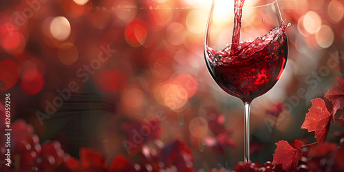 A crystal stemware holds a deep crimson red wine photo