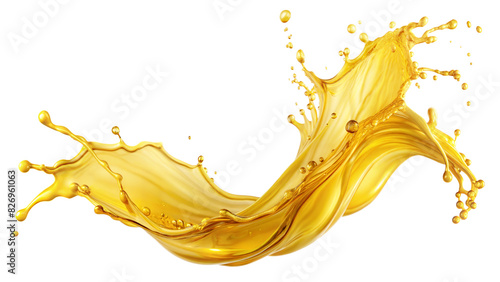 Golden Yellow Splash – Energetic Swirl: A bright yellow liquid splash swirling energetically, adding a sense of movement, isolated on a white background.