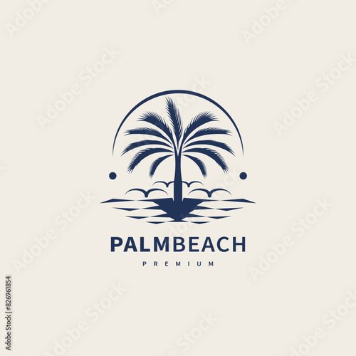 palm tree and beach for vacation or travel logo design
