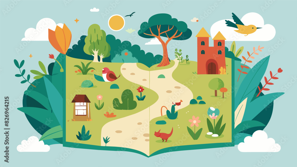 A whimsical map of a secret garden illustrated with whimsical animals and whimsical plants sketched onto the pages of a wellloved watercolor journal.. Vector illustration A whimsical map of a secret garden illustrated with whimsical animals and whimsical plants sketched onto the pages of a wellloved watercolor journal.. Vector illustration